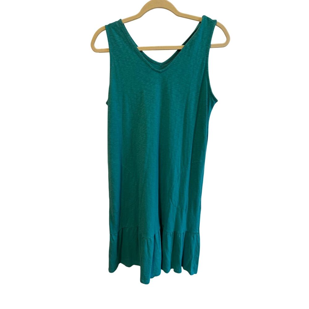 J. Jill Flounced Hem Double V Neck Knit Dress with pockets Teal Small